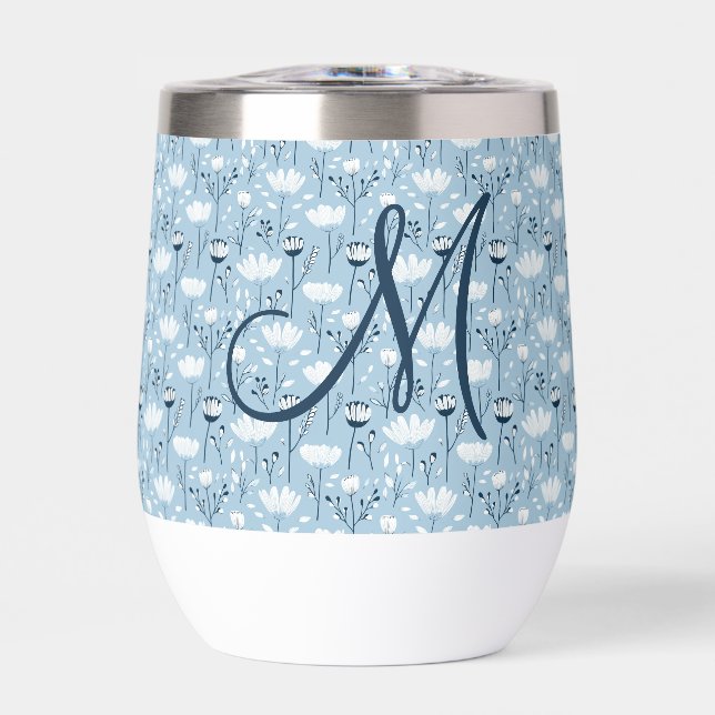 Monogramme Initiale Boho Bleu Flore Blanche tendan (Avant)