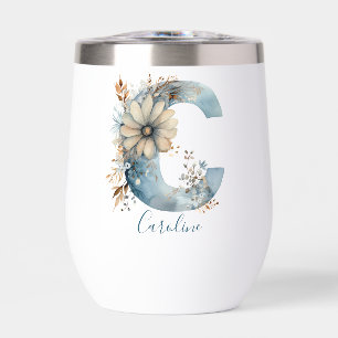 Monogramme Initiale C Bleu Floral Aquarelle Cadeau