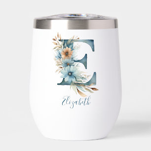 Monogramme Initiale E Bleu Floral Aquarelle Cadeau
