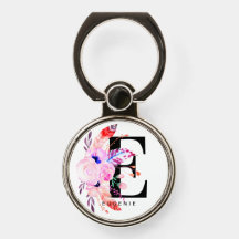 Monogramme Initiale E Floral & Feather Boho Design