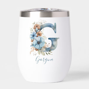 Monogramme Initiale G Cadeau Floral Bleu Aquarelle