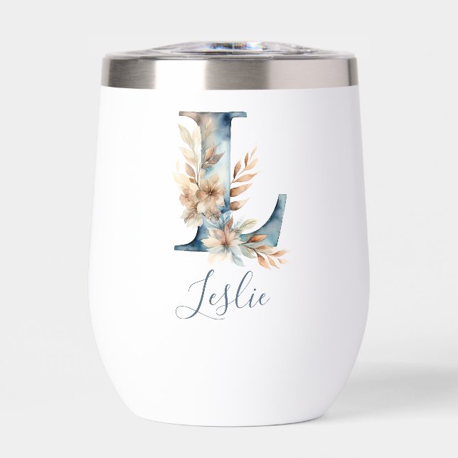 Monogramme Initiale L Blue Floral Aquarelle Cadeau (Avant)