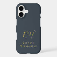 Monogramme Initiales Minimalistes Bleu Nuit Or Hom