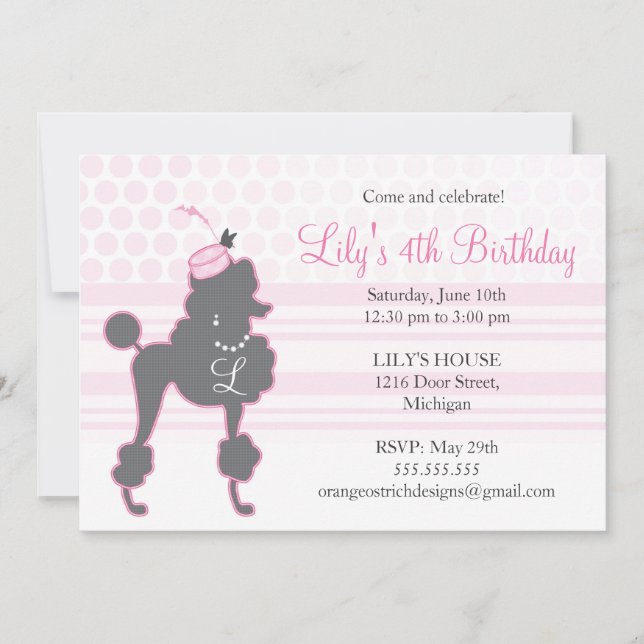 Monogramme Invitation d'anniversaire du caniche fr (Devant)