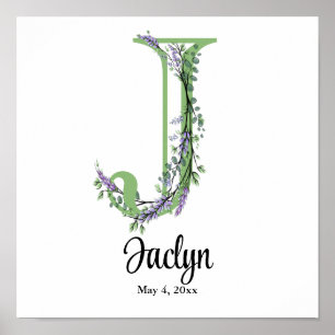 Monogramme J Lavender Eucalyptus nursery Poster