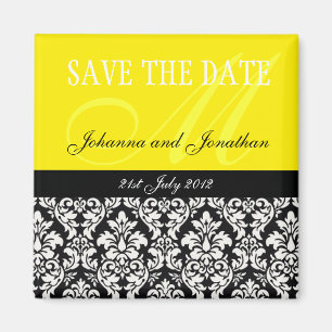 Monogramme jaune Damas Magnet Réservez la date