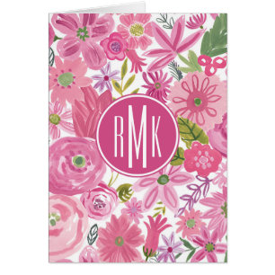 Monogramme   Je fais Pink Aquarelle Motif Floral