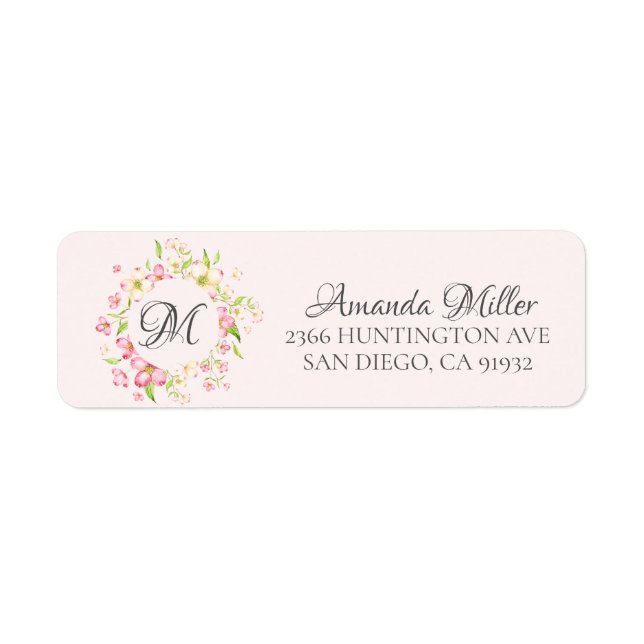 Monogramme Joli rose Floral Adresse de retour (Devant)