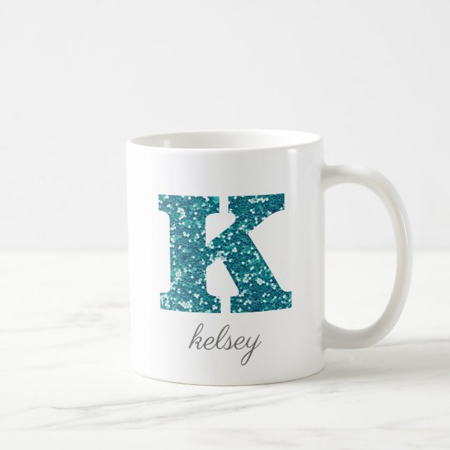 Monogramme K Blue Glittery Mug (Droite)