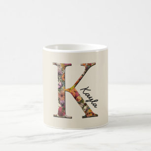 Monogramme K, lettre florale K, tasse