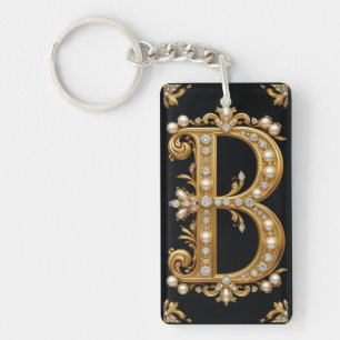 Monogramme lettre B en or avec diamants et perles