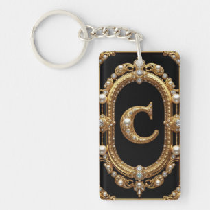 Monogramme Lettre C en Or avec Diamants et Perles