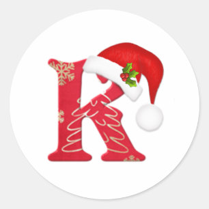 Monogramme lettre K, Sticker de Noël du chapeau de