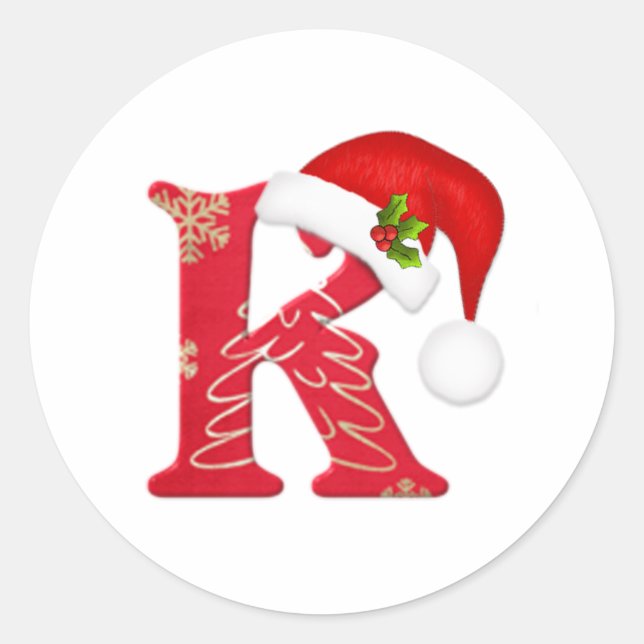 Monogramme lettre K, Sticker de Noël du chapeau de (Devant)