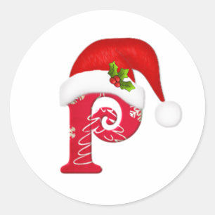 Monogramme lettre P, Sticker de Noël du chapeau de