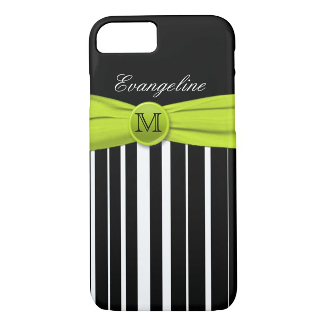 Monogramme Lime Blanc Noir rayé iPhone 7 Coque (Dos)