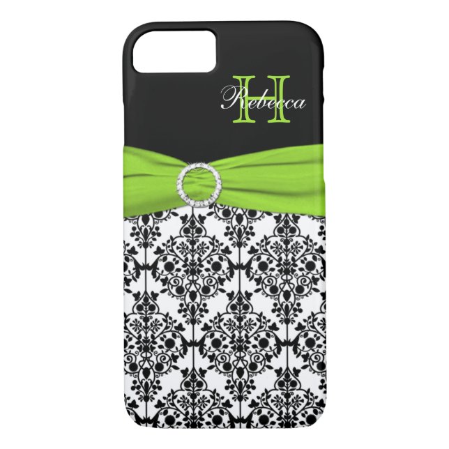 Monogramme Lime noir blanc Damas iPhone 7 Coque (Dos)