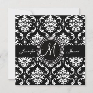 Monogramme M Damask Noir Wedding Invitations