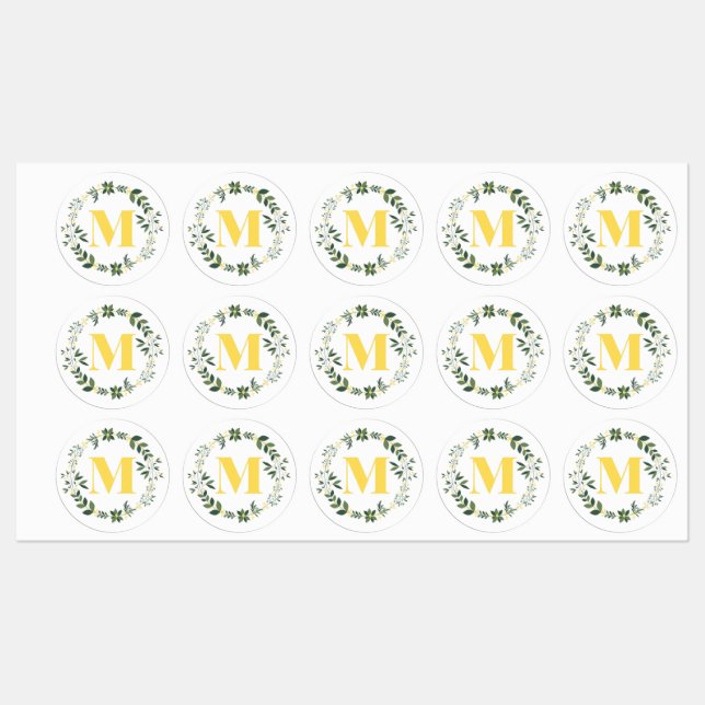 Monogramme M en or/citron avec stickers à anneaux  (Feuille)