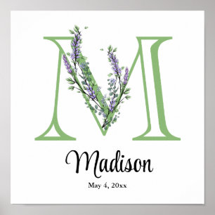 Monogramme M Lavender Eucalyptus nursery Poster