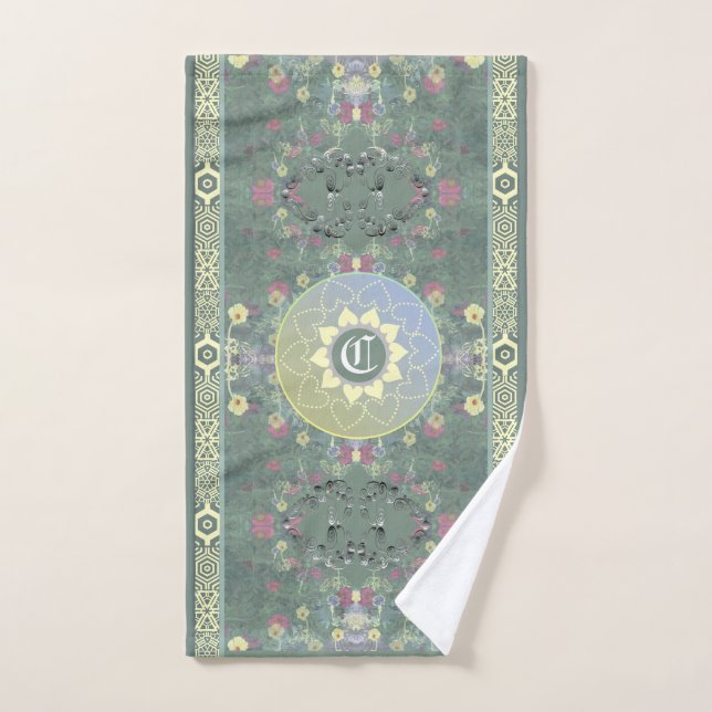 Monogramme Mandala et Fleur sauvage avec police de (Serviette à main)