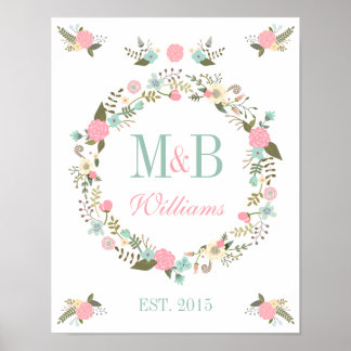 Monogramme mariage affiche imprimé Floral boho mar