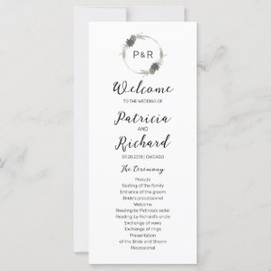 Monogramme Mariage Cérémonie Programme 4x9 Carte