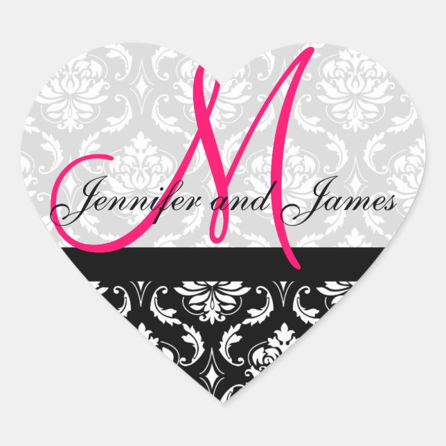 Monogramme Mariage damassé Favoriser Stickers Rose (Devant)