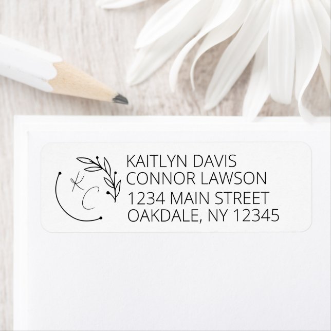 Monogramme Mariage de feuille chic moderne Adresse (En situation)