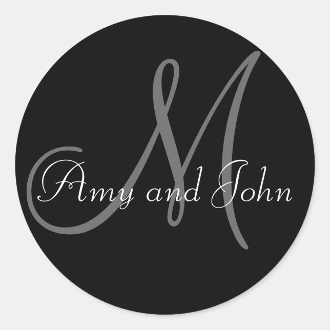 Monogramme Mariage Faveur Sticker Noir (Devant)