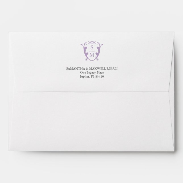 Monogramme Mariage Inviter Enveloppes Lilac (Dos (Haut rabat))