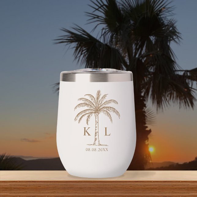 Monogramme Mariage Logo Palm Tree Vin thermique (Créateur téléchargé)