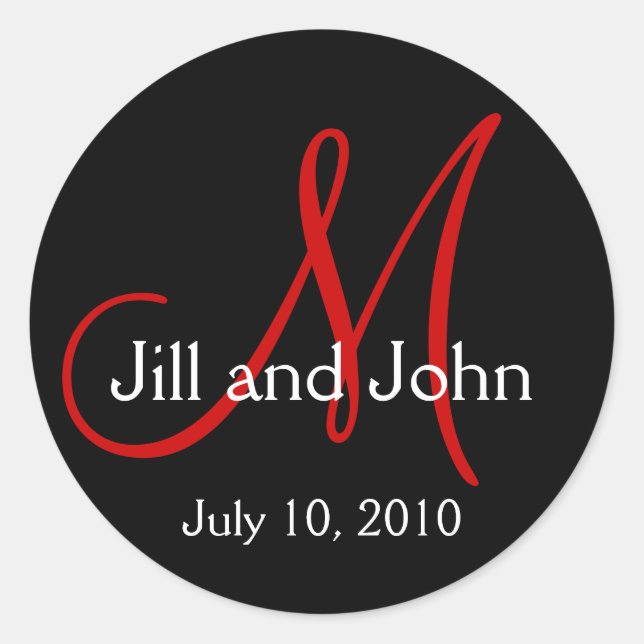 Monogramme Mariage marié Groom Date Sticker rouge (Devant)
