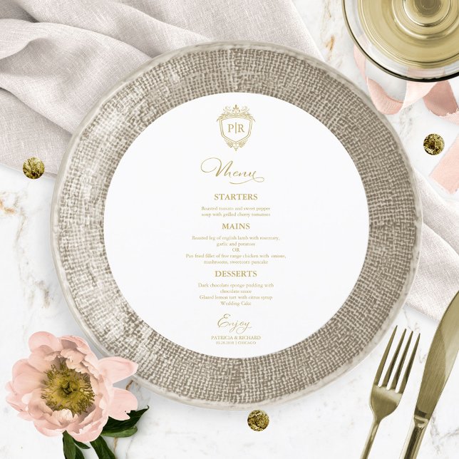 Monogramme Mariage rond Cartes de menu Or (Créateur téléchargé)