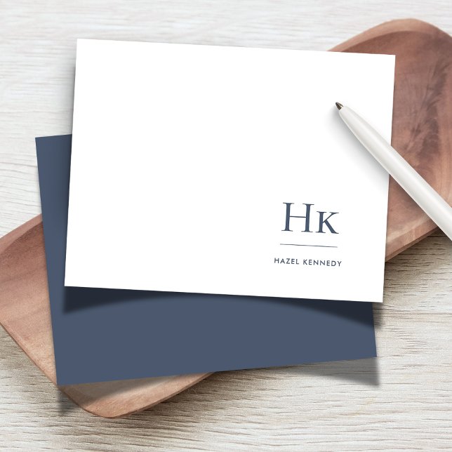Monogramme Marine Blanc Simple Élégant Carte pour  (Créateur téléchargé)