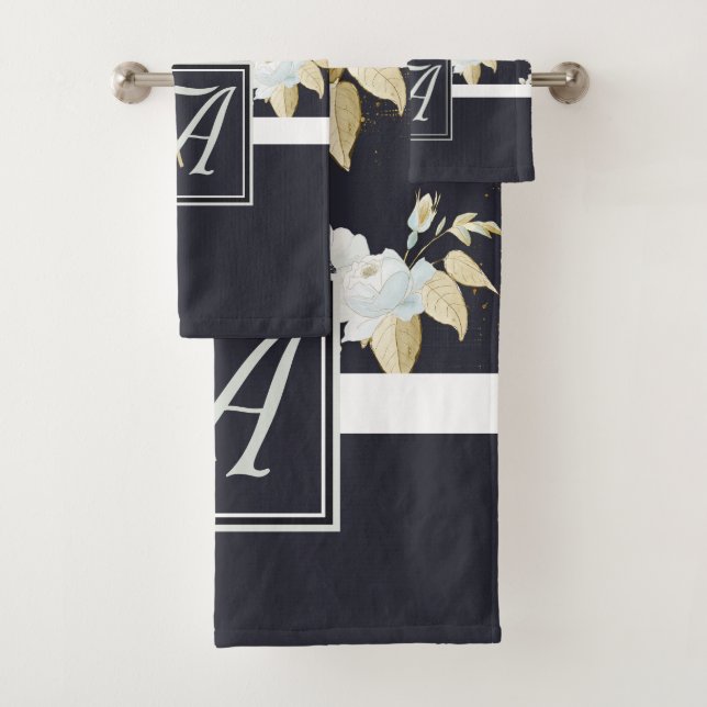 Monogramme Marine Bleu Blanc Floral Décor Anémone (En situation)