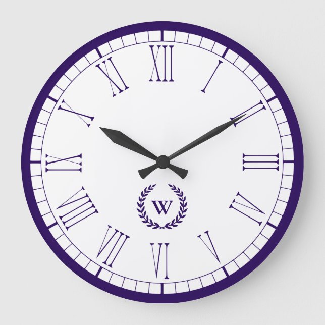 Monogramme Marine Bleu Classic Horloge murale (Recto)