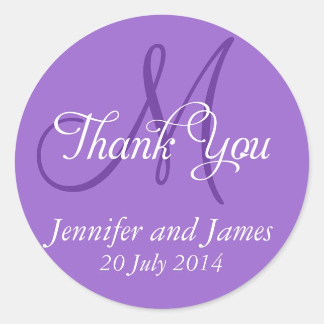 Monogramme Merci Mariage Favoriser Stickers Violet (Devant)