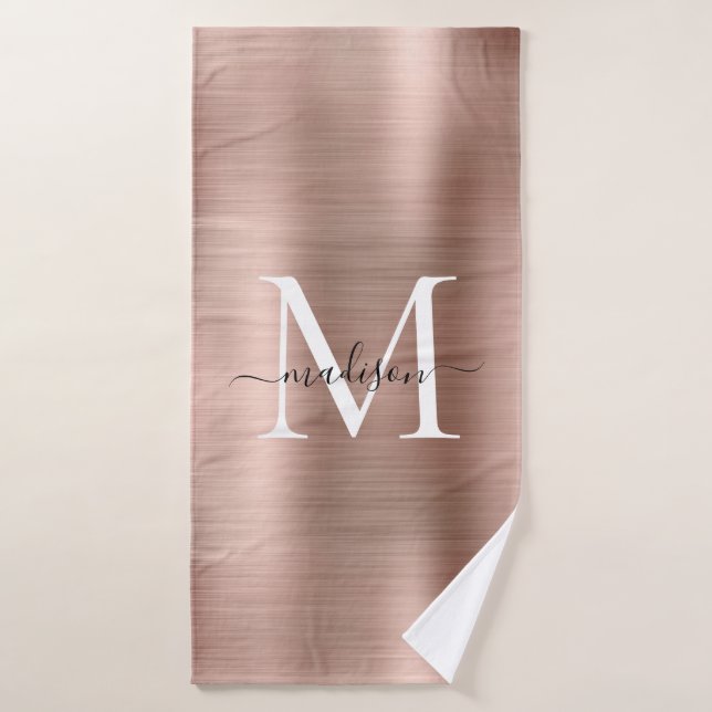 Monogramme métal brossé Rose tendance or (Serviette de bain)