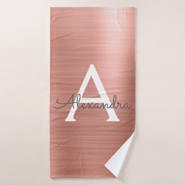 Monogramme métallique de glam or rose (Serviette de bain)