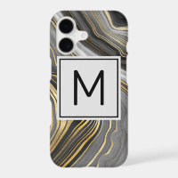 Monogramme minéral de géode d'agate gris et or mod