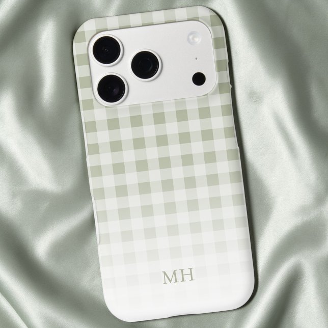 Monogramme minimal gingham dégradé vert moderne (Modern Gradient Green Gingham Minimal Monogram Case-Mate iPhone Case)
