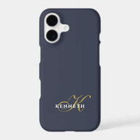 Monogramme Minimaliste Bleu Nuit Or Blanc Chic Hom