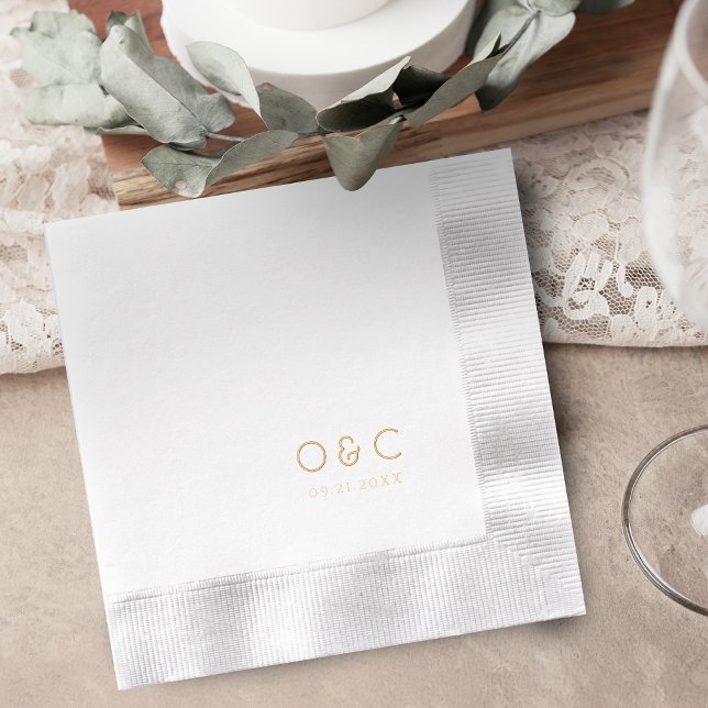 Monogramme minimaliste de couples mariage rétro (Minimalist couples monogram retro wedding foil napkins)