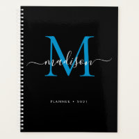 Monogramme moderne Black Blue Girly Script Name 20