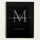 Monogramme moderne Black Grey Girly Nom de script