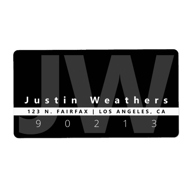 Monogramme moderne | Black White & Grey Address (Devant)