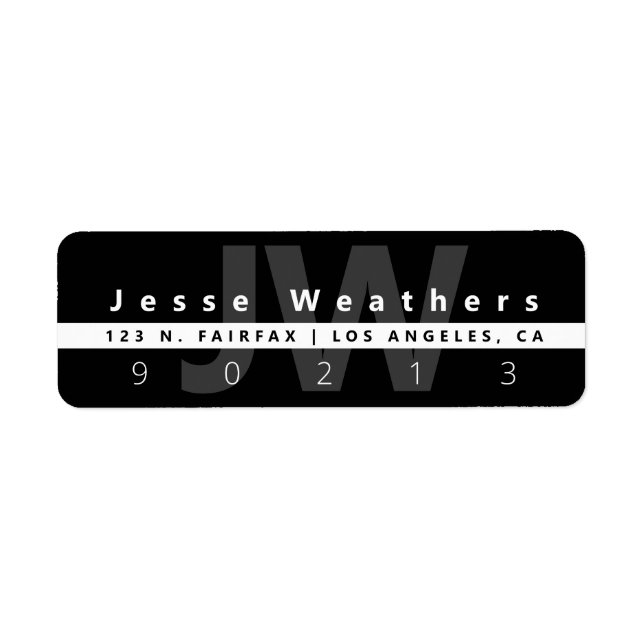 Monogramme moderne | Black White & Grey Address (Devant)