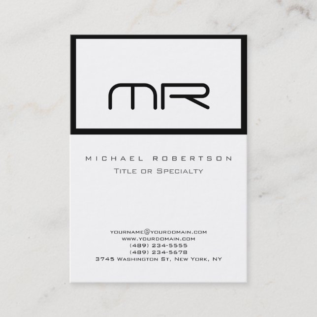 Monogramme moderne Blanc Carte de visite tendance (Devant)