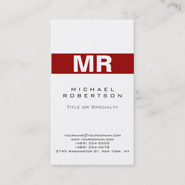 Monogramme moderne blanc rouge Carte de visite pro (Devant)